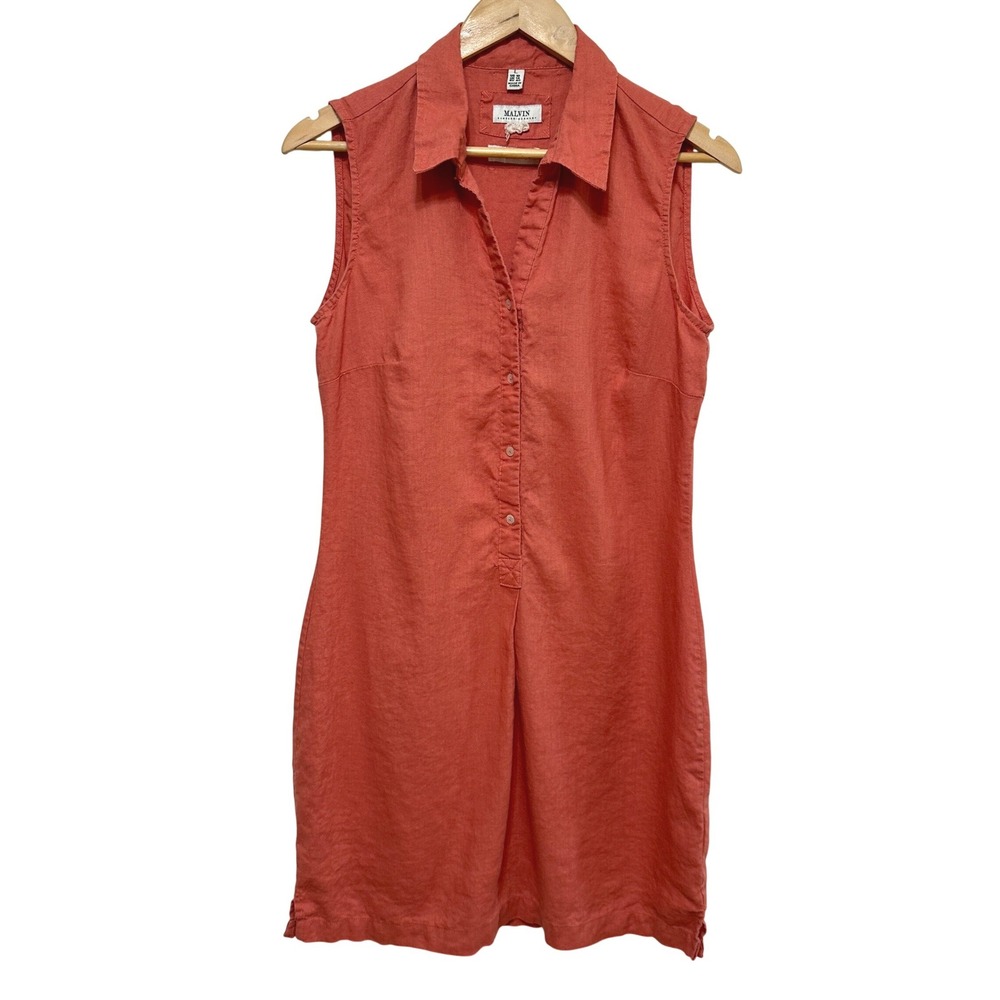 Malvin Linen Ramie Shirt Dress Womens Large Coral Sleeveless Summer Casual